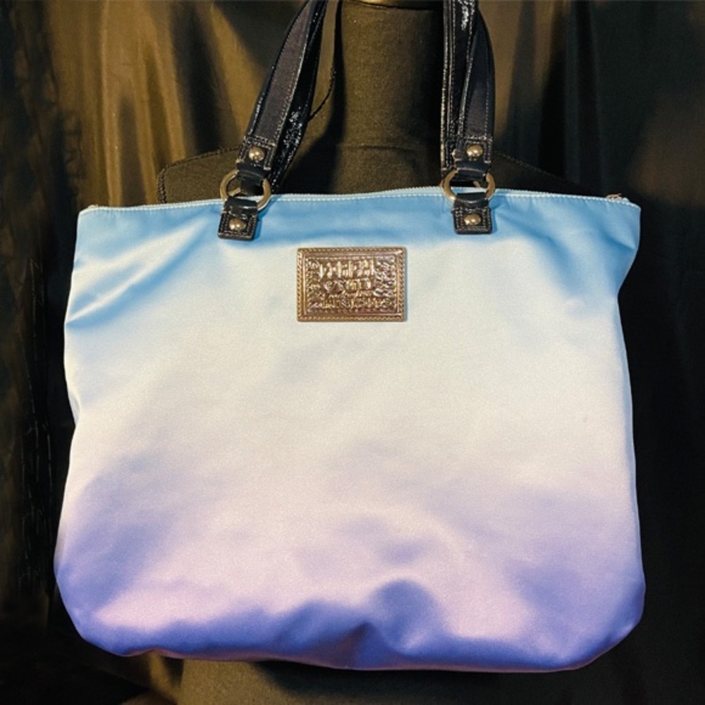 Coach Poppy New York Satin Tote Bag, Wristlet w/ Metallic Accents & Key Fob RARE - Picture 5 of 13